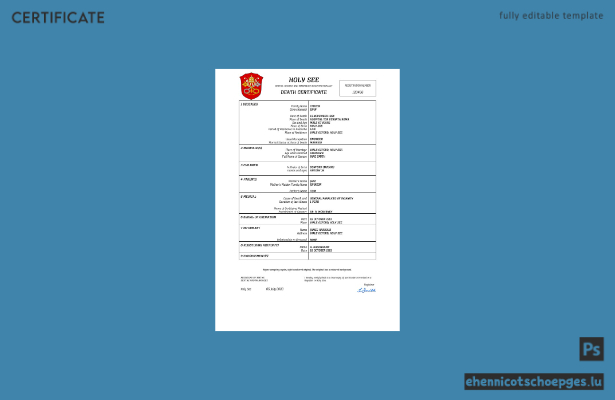 Heiliger Stuhl, Personenstandsregister, Sterbeurkunde (Word- und PDF-Beispiel)